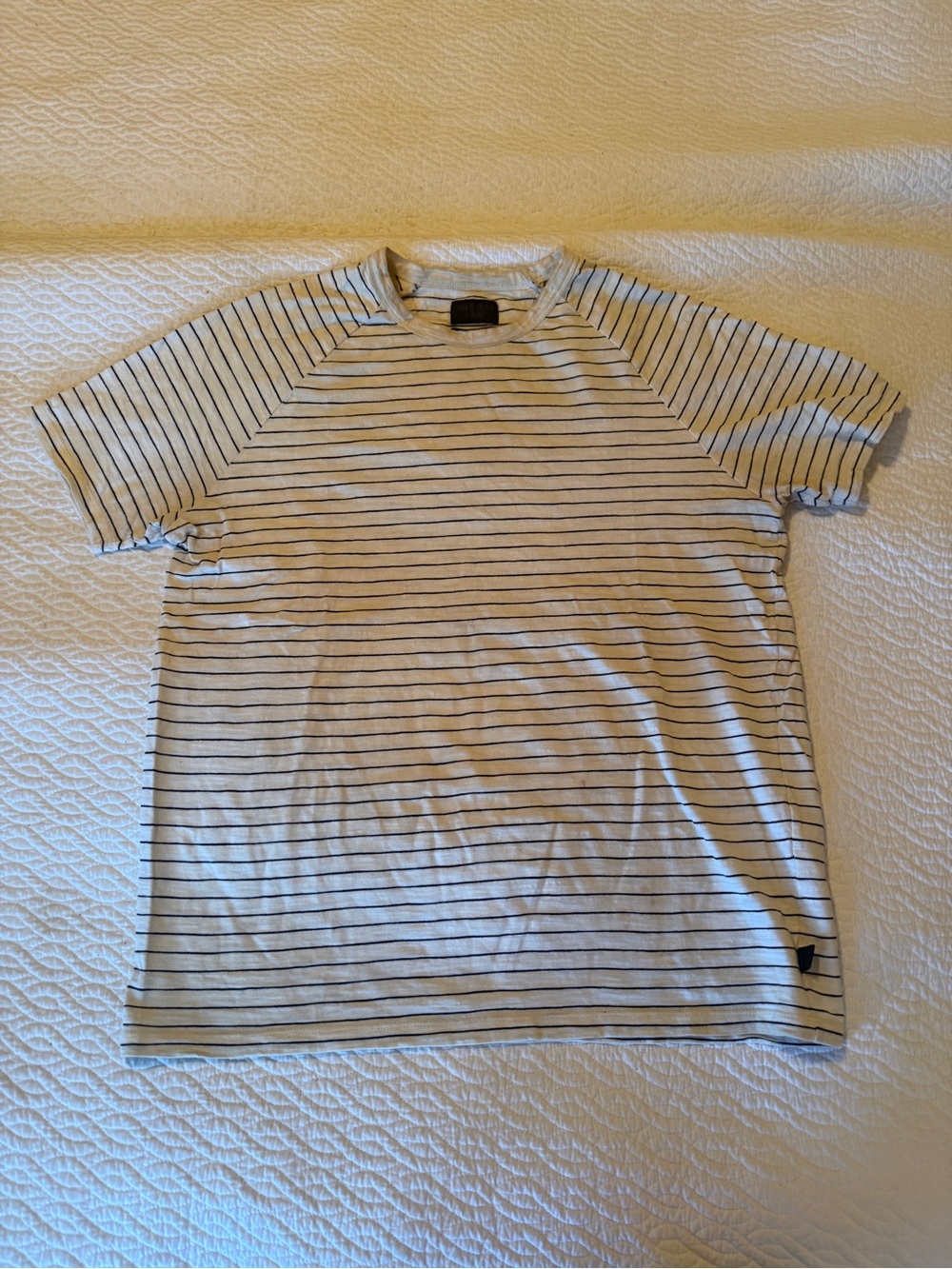 Tiger of Sweden White Crewneck Tee with Thin Black Stripes